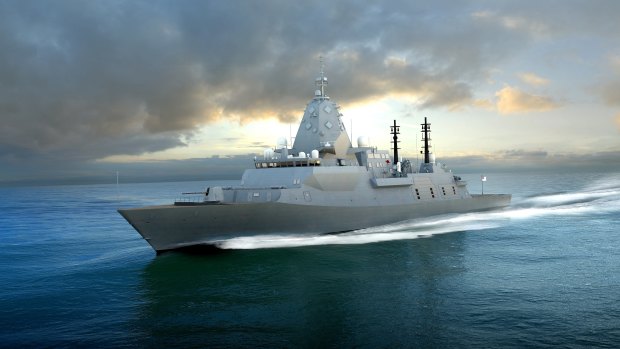 A 3D rendering of BAE Systems' Global Combat Ship Australia (GCS-A). 
