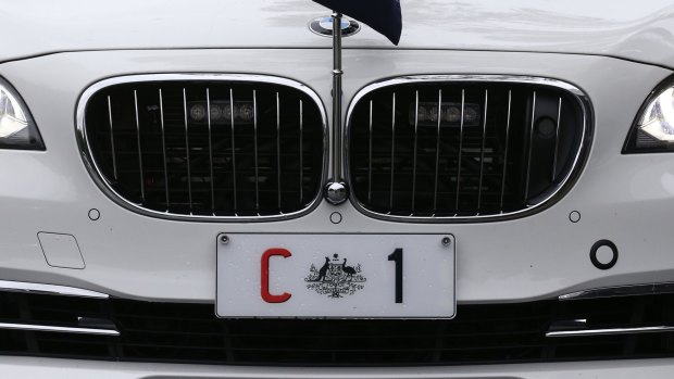 Prime Minister Malcolm Turnbull's BMW car C1 in Canberra on Wednesday.