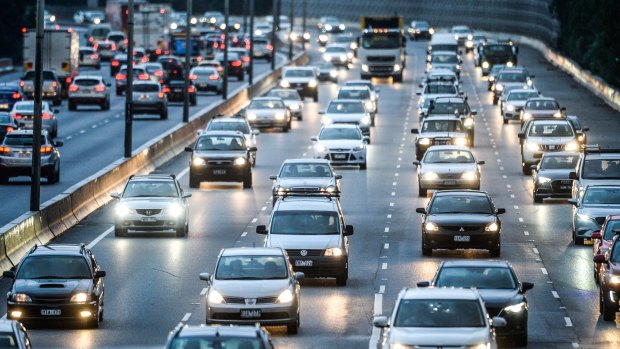 Peak hour traffic on the Monash freeway in Melbourne.