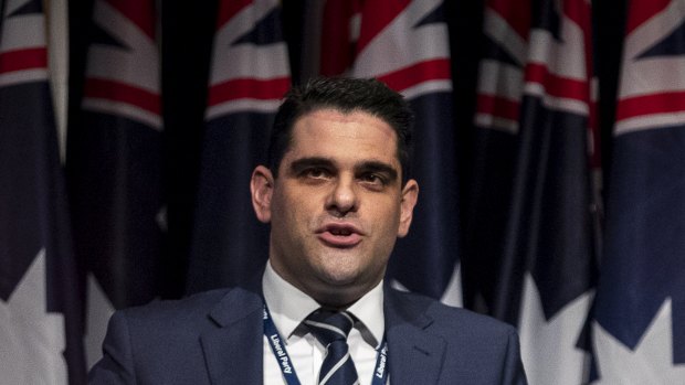 Victorian Liberal Party director Nick Demiris speaks at the state council in April.