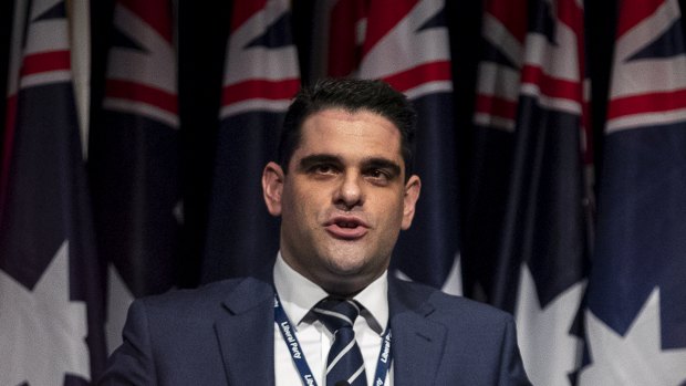 Victorian Liberal Party director Nick Demiris speaks at the state council in April.