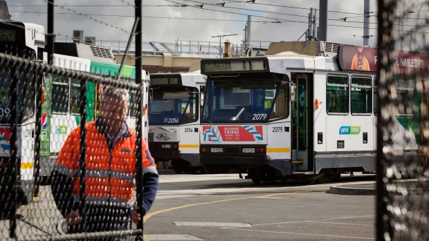 Trams at Essendon Tram Depot. Tram drivers in Melbourne are on strike from 10am until 2pm today.

Photo Paul Jeffers
The Age NEWS
10 Sep 2015