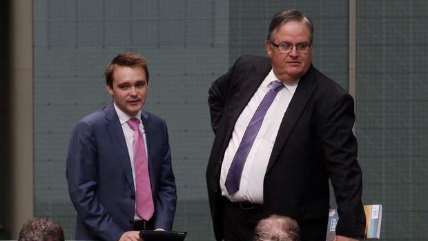 Wyatt Roy and Ewen Jones during  question time. Photo: Andrew Meares
