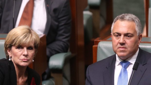 Foreign Affairs Minister Julie Bishop with Joe Hockey after his valedictory speech on Wednesday.