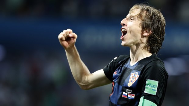 Croatia's Luka Modric celebrates after winning the quarterfinal.