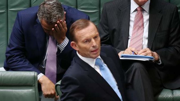Treasurer Joe Hockey and Prime Minister Tony Abbott during Question Time. Photo: Alex Ellinghausen
