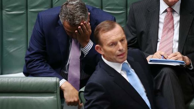 Treasurer Joe Hockey and Prime Minister Tony Abbott during Question Time. Photo: Alex Ellinghausen