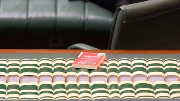 Shadow Assistant Treasurer Andrew Leigh's book 'Battlers and Billionaires' remains on the table after question time. Photo: Andrew Meares