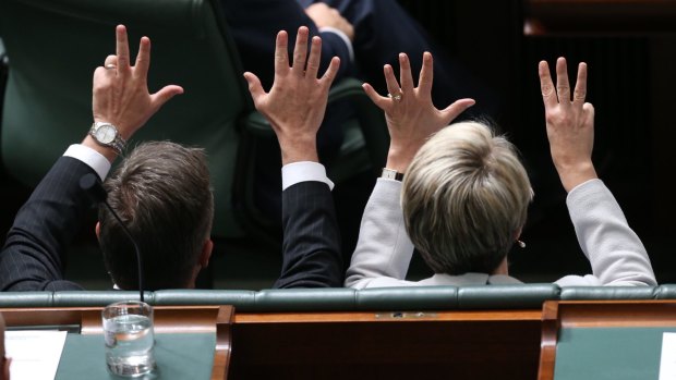 Labor MPs Chris Bowen and Tanya Plibersek during question time on Wednesday.