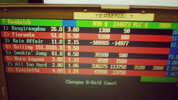 The image tweeted by Tom Waterhouse, showing his payout on All Too Hard.