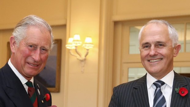 Prince Charles meets with Prime Minister Malcolm Turnbull at Government House in Canberra on Wednesday.