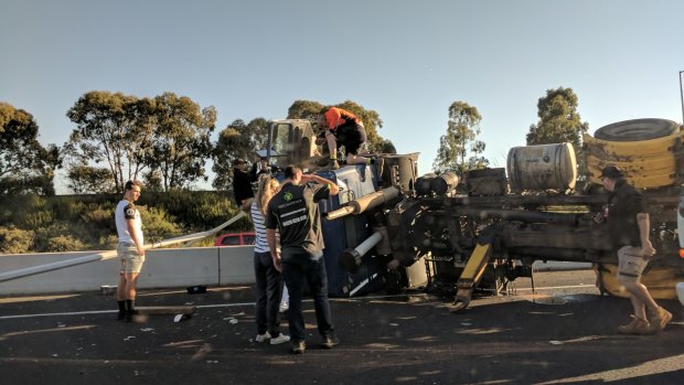 The truck rolled over on the Metropolitan Ring Road, near Edgars Road.