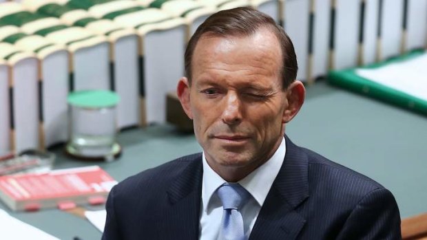 Prime Minister Tony Abbott winks during QT. Photo: Alex Ellinghausen