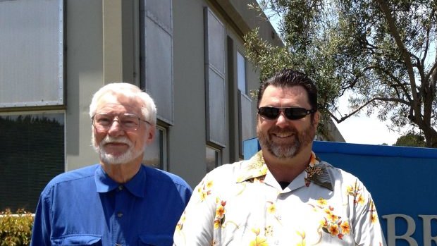  Councilmember Ray Miller and Mayor W. Clarke Conway outside Brisbane City Hall in California. 