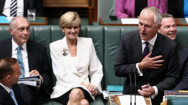 Prime Minister Tony Abbott and Communications Minister Malcolm Turnbull during Question Time on Monday.