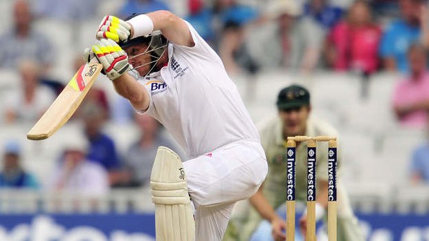 Australia's Shane Watson looks on from the slips cordon as England's Ian Bell strikes the ball crisply on day three of the fifth Ashes Test at The Oval.