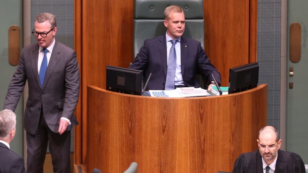 Leader of the House Christopher Pyne and the Speaker Tony Smith Photo: Andrew Meares