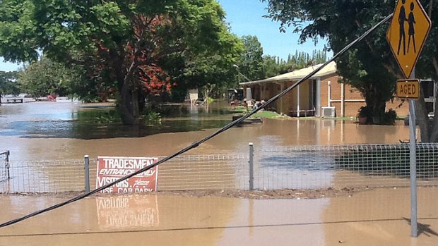 The flood at its peak at the Blue Care aged care facility Bundaberg yesterday afternoon.