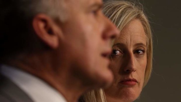 ACT Chief Minister Katy Gallagher and Senator Eric Abetz during a press conference about a loan to resolve the Mr Fluffy asbestos legacy.