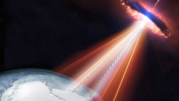 Neutrinos from the jet stream of a black hole have been detected in the South Pole.