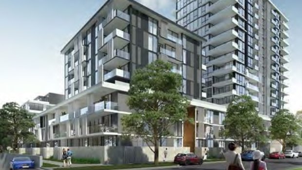 An artist's impression of one of the apartment buildings in Meriton's Pagewood Green residential development.