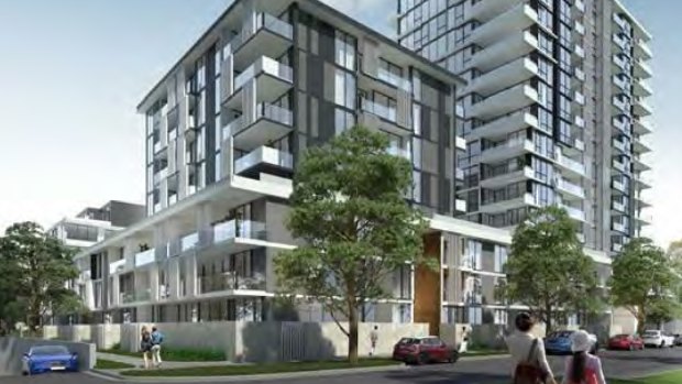 An artist's impression of one of the apartment buildings in Meriton's Pagewood Green residential development.