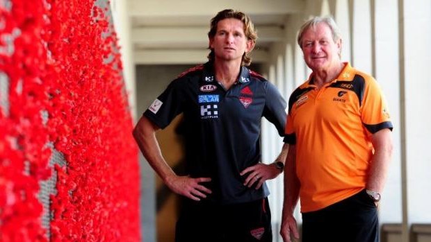 James Hird's Essendon are a regular on Anzac Day, while Kevin Sheedy's Giants want a piece of the action. The pair are pictured at the War Memorial in Canberra in 2013.