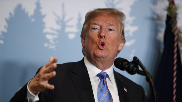 President Donald Trump speaks during a news conference at the G7. 