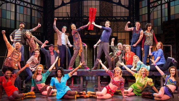 The cast during a performance of the musical Kinky Boots.