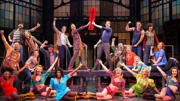 The cast during a performance of the musical Kinky Boots.