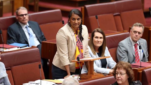 Senator Nova Peris makes a statement to the Senate in Canberra on Thursday.