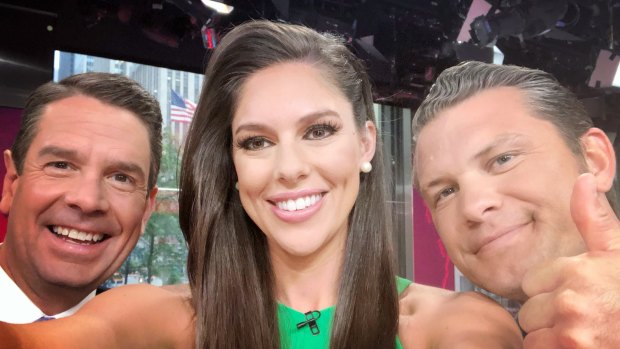 Fox & Friends presenter Abby Huntsman in a selfie posted on her Twitter account to promote the show's coverage of the Trump-Kim summit.