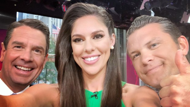 Fox & Friends presenter Abby Huntsman in a selfie posted on her Twitter account to promote the show's coverage of the Trump-Kim summit.