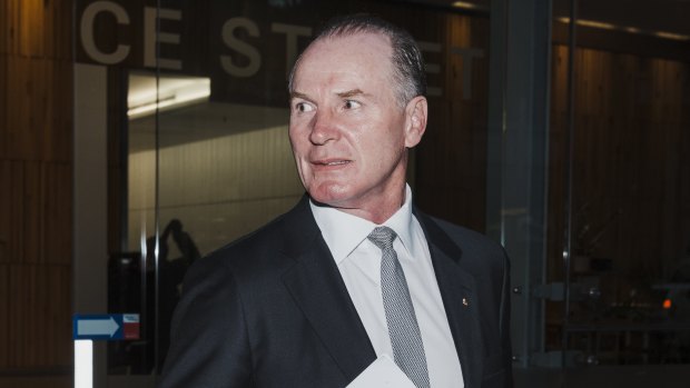 Former Wallabies captain turned Bell Potter managing director Simon Poidevin leaving the Administrative Appeals Tribunal.