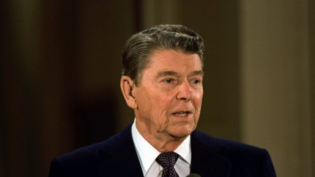 President Ronald Reagan is shown speaking in 1987.