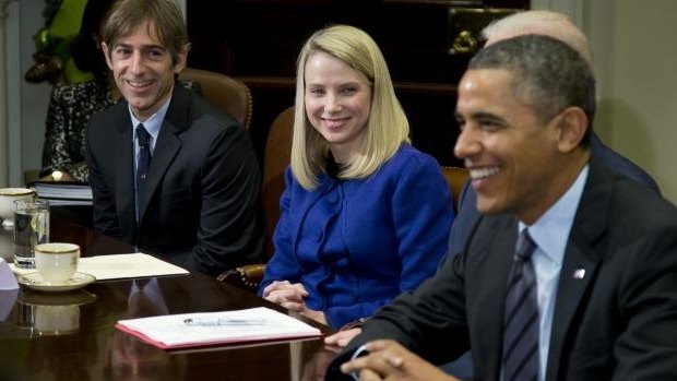 High stakes: Zynga chairman Mark Pincus, Yahoo! chief executive Marissa Mayer and US President Barack Obama.