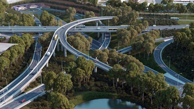 An artist's impression of the St Peters Interchange which will form part of the WestConnex M5 project. 