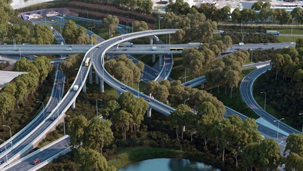 An artist's impression of the St Peters Interchange which will form part of the WestConnex M5 project. 