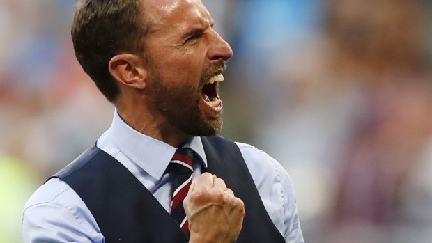 New breed of manager: Gareth Southgate celebrates victory against Sweden.