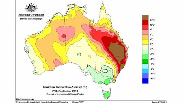 A Bureau of Meteorology report showing maximum temperature anomalies on Thursday.