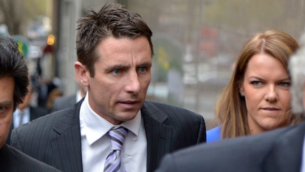 St Kilda footballer Stephen Milne arrives at the Melbourne Magistrates' Court.