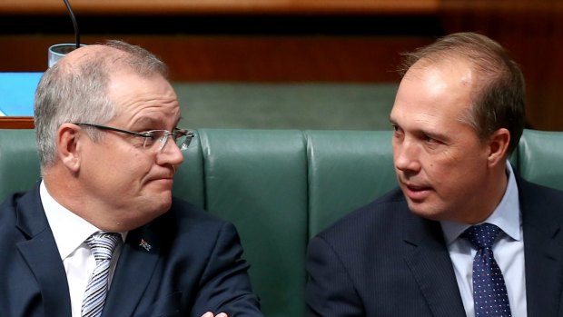 Treasurer Scott Morrison and Immigration Minister Peter Dutton during question time on Monday.