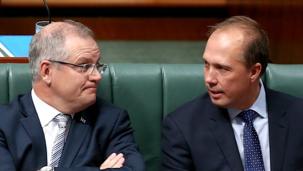 Treasurer Scott Morrison and Immigration Minister Peter Dutton during question time on Monday.