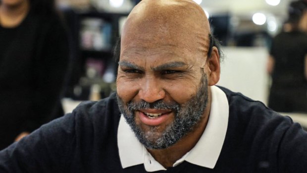 Long career: Sam Thaiday dressed as an old man while announcing his retirement.