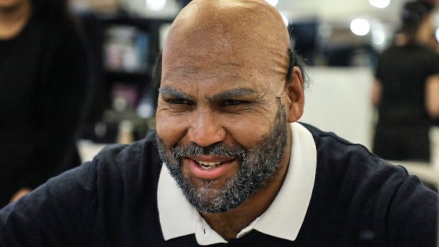 Long career: Sam Thaiday dressed as an old man while announcing his retirement.