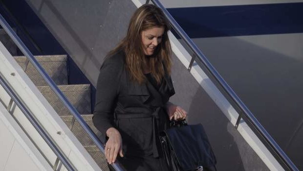 Peta Credlin Chief of Staff to Prime Minister Tony Abbott returns to Canberra at RAAF Fairbairn after attending CHOGM. Photo: Andrew Meares