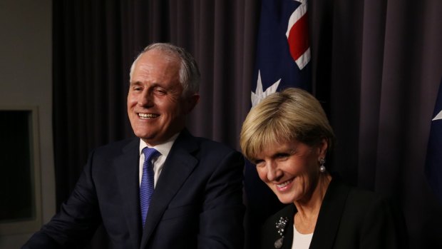 Malcolm Turnbull with Julie Bishop on Monday night.