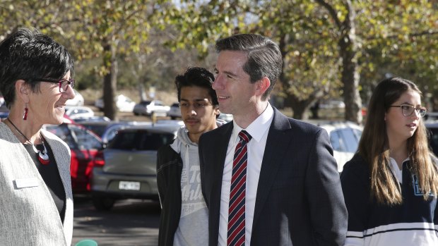 Federal Education Minister Simon Birmingham at Alfred Deakin High School in Canberra on Tuesday.