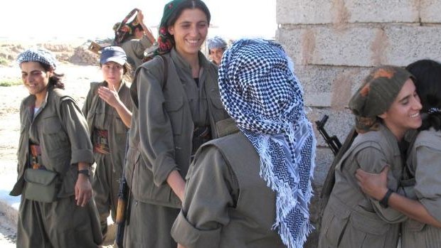 PKK fighters at the Daquq PKK base.