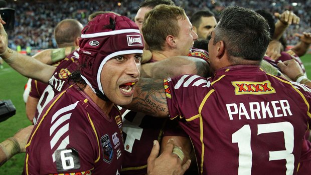 The Maroons celebrate their win in the State of Origin.